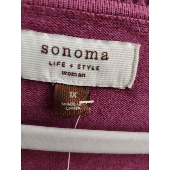 Sonoma Pink V-Neck Embroidered 3/4 Sleeve Button Up Sweater Cardigan sz 1X New - Picture 3 of 9